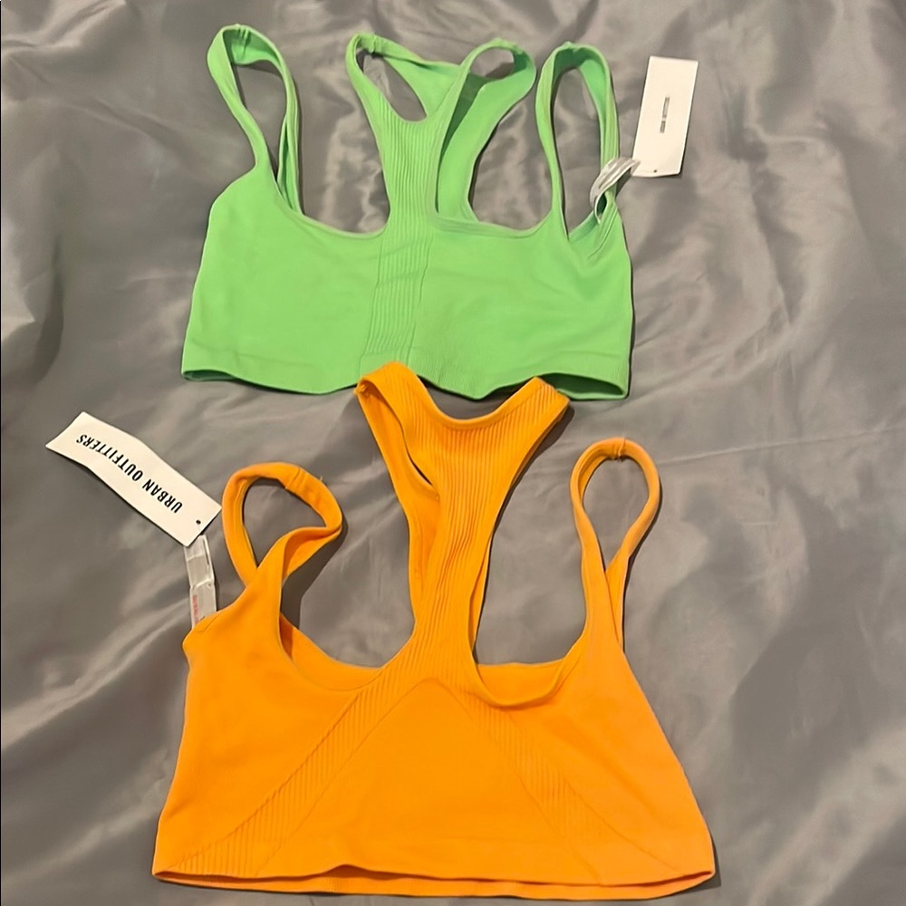 Urban Outfitters Women's Green and Orange Bralette Set